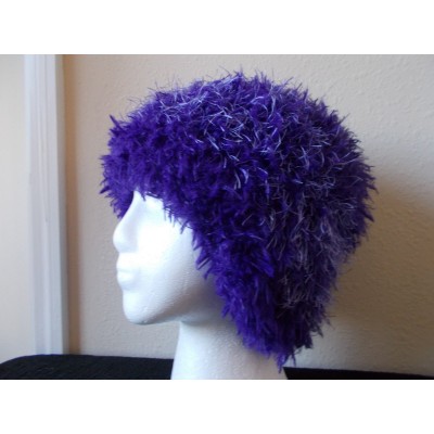 Hand knitted fuzzy and soft  beanie/hat  purple heather (large)  eb-70473461